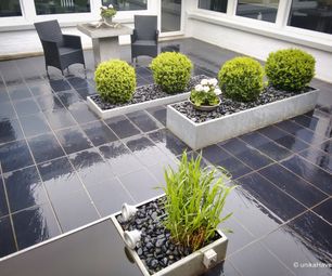 Terrasse med spejlbassin, unikahaver, havearkitekt
